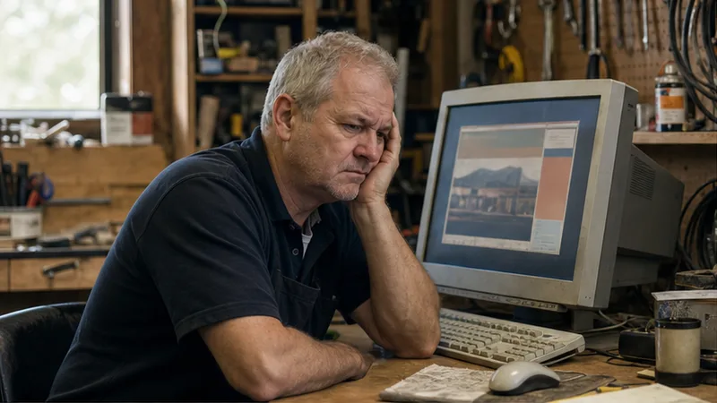 A contractor frustrated by an outdated website in his workshop